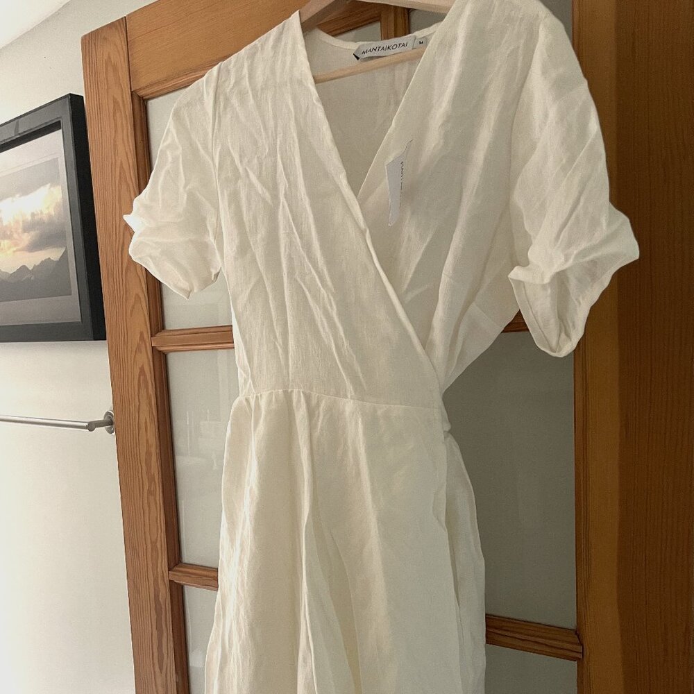 Custom make White Linen Wrap Dress
